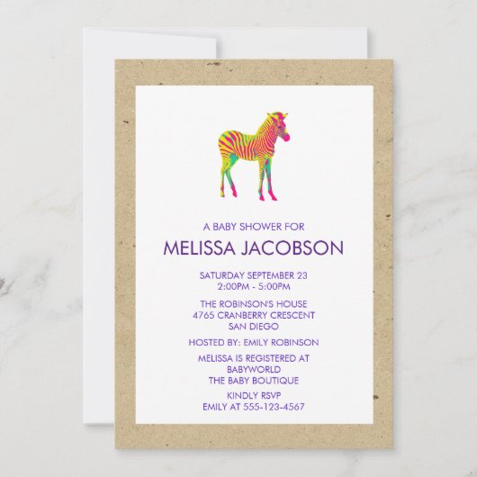 ベビーゼブラ ネオンカラー ベビーシャワー招待状 招待状 (正面)