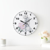ベビーゼブラ ピンクの花 赤ちゃん女の子 ラージ壁時計 (ホーム)