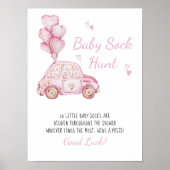 ベビーソックス狩りピンクカーバルーン赤ちゃんシャワーゲーム ポスター (正面)