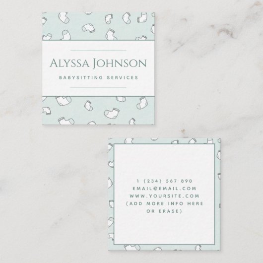 ベビーソックパターンベビーシッターNANNY乳児おもしろい スクエア名刺 (正面/裏面)