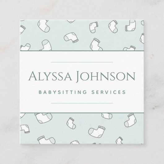 ベビーソックパターンベビーシッターNANNY乳児おもしろい スクエア名刺 (正面)