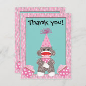 ベビーソックモンキーカップケーキサンキューノート 招待状 (正面/裏面)