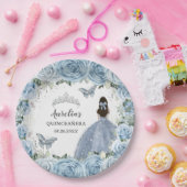 ベビーソフトブルーフローラ蝶シルバープリンセス ペーパープレート (パーティー)
