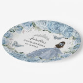 ベビーソフトブルーフローラ蝶シルバープリンセス ペーパープレート (アングル)