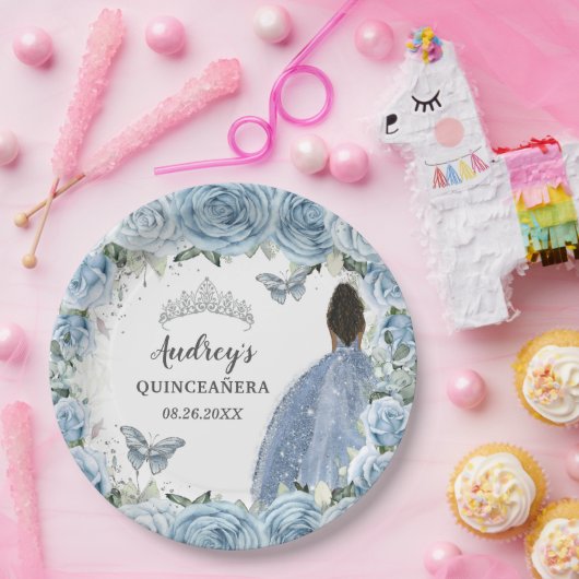 ベビーソフトブルーフローラ蝶ブラウンプリンセス ペーパープレート (パーティー)