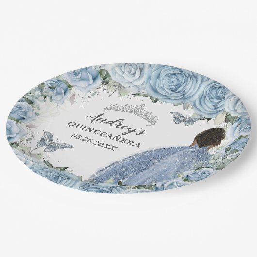 ベビーソフトブルーフローラ蝶ブラウンプリンセス ペーパープレート (アングル)