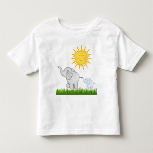 ベビーゾウが幼児ユニセックスのTシャツを散歩する トドラーTシャツ (正面)