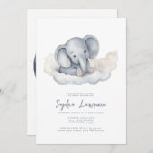 ベビーゾウが雲の上に赤ちゃんシャワー招待状 招待状 (正面/裏面)