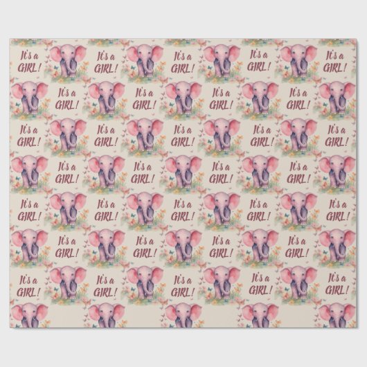 ベビーゾウその女の子の赤ちゃんシャワー ラッピングペーパー (フラット)