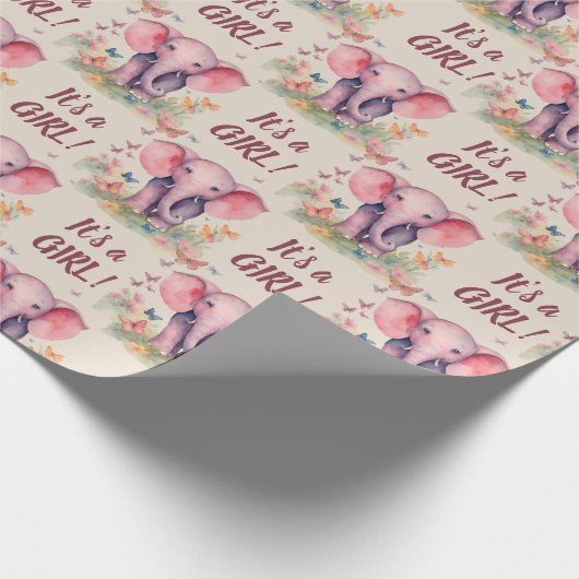 ベビーゾウその女の子の赤ちゃんシャワー ラッピングペーパー (角)