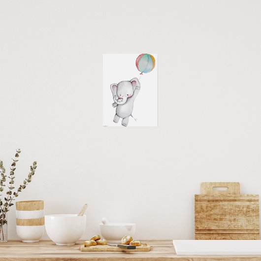 ベビーゾウとカスタマイズ可能なバルーンポスター ポスター (キッチン)