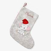 ベビーゾウとサンタハット、きらびやかな《写真》ぼけ味 スモールクリスマスストッキング (正面 (吊り時))