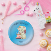 ベビーゾウとピンクボウ ペーパープレート (パーティー)