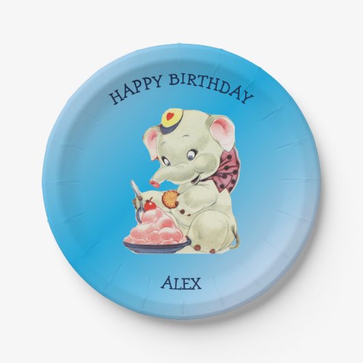 ベビーゾウとピンクボウ ペーパープレート (正面)