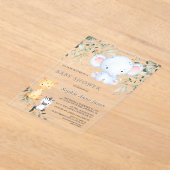 ベビーゾウとフレンズSafari Boy Baby Shower アクリル招待状 (レイダウン)