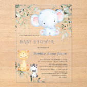 ベビーゾウとフレンズSafari Boy Baby Shower アクリル招待状 (正面)