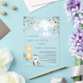 ベビーゾウとフレンズSafari Boy Baby Shower アクリル招待状 (インサイチュ (ウェディング))
