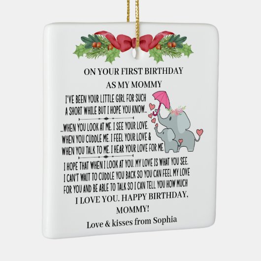 ベビーゾウと母として幸せな1回目の誕生日 セラミックオーナメント (右)