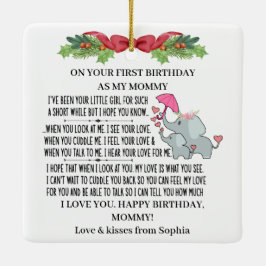 ベビーゾウと母として幸せな1回目の誕生日 セラミックオーナメント