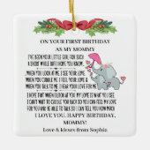 ベビーゾウと母として幸せな1回目の誕生日 セラミックオーナメント (正面)