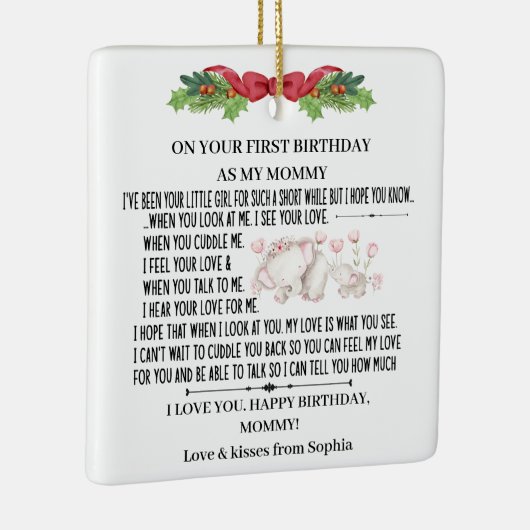 ベビーゾウと母として幸せな1回目の誕生日 セラミックオーナメント (右)