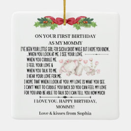 ベビーゾウと母として幸せな1回目の誕生日 セラミックオーナメント