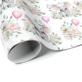 ベビーゾウと牡丹とバルーンベビーシャワー ラッピングペーパー (ロールコーナー)