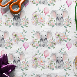 ベビーゾウと牡丹とバルーンベビーシャワー 薄葉紙