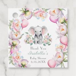 ベビーゾウと牡丹&バルーン赤ちゃんシャワー フェイバータグ