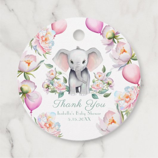 ベビーゾウと牡丹&バルーン赤ちゃんシャワー フェイバータグ (裏面)