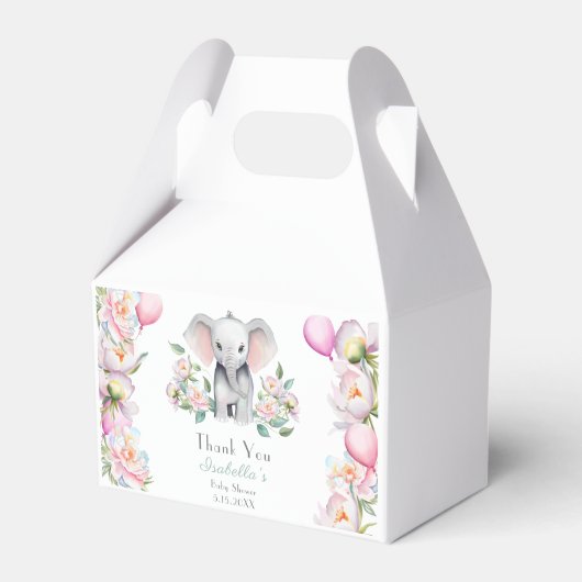 ベビーゾウと牡丹&バルーン赤ちゃんシャワー フェイバーボックス (正面サイド)