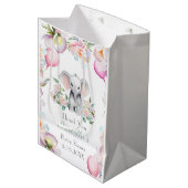 ベビーゾウと牡丹&バルーン赤ちゃんシャワー ミディアムペーパーバッグ (正面アングル)
