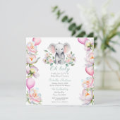 ベビーゾウと牡丹&バルーン赤ちゃんシャワー 招待状 (スタンド正面)