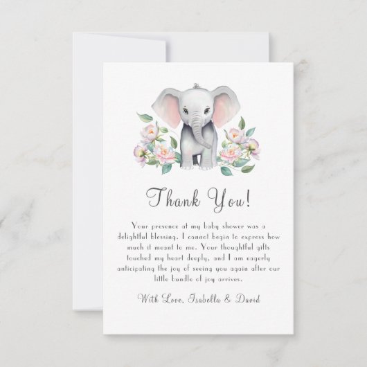 ベビーゾウと牡丹、ユーカリ戻り サンキューカード (正面)