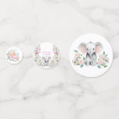 ベビーゾウと牡丹、ユーカリ赤ちゃんシャワー コンフェッティ (正面)