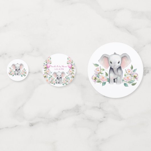 ベビーゾウと牡丹、ユーカリ赤ちゃんシャワー コンフェッティ (裏面)