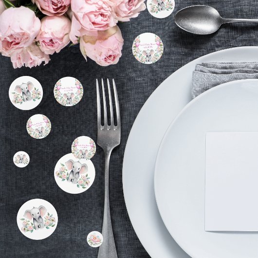 ベビーゾウと牡丹、ユーカリ赤ちゃんシャワー コンフェッティ