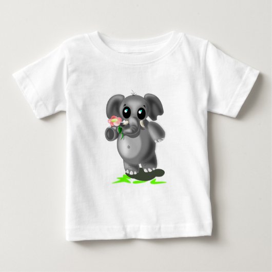 ベビーゾウと花ベビーTシャツ ベビーTシャツ (正面)
