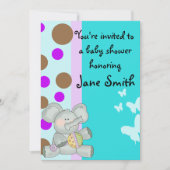 ベビーゾウと蝶シャワー招待状 招待状 (正面)