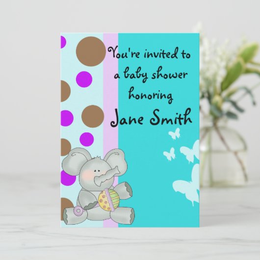 ベビーゾウと蝶シャワー招待状 招待状 (スタンド正面)