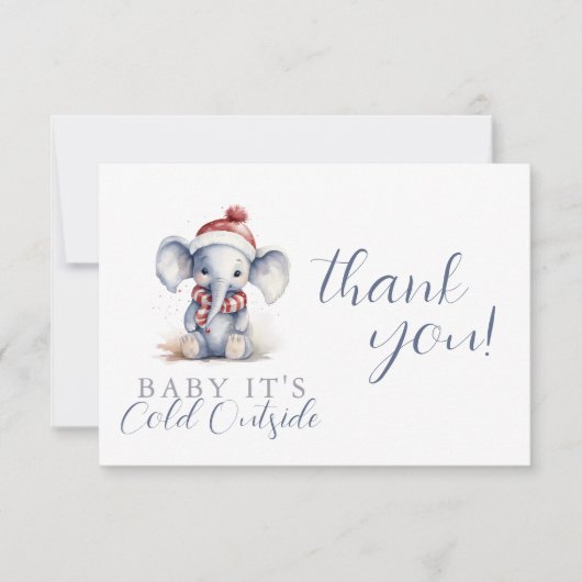 ベビーゾウのクリスマスシャワー外は冷たい サンキューカード (正面)