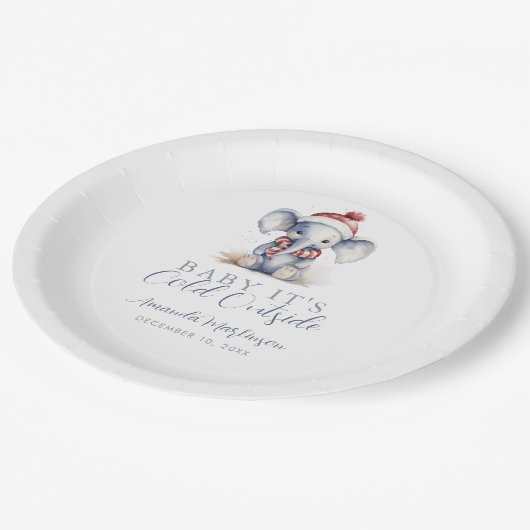 ベビーゾウのクリスマスシャワー外は冷たい ペーパープレート (アングル)