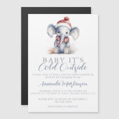 ベビーゾウのクリスマスシャワー外は冷たい マグネット招待状 (正面/裏面)