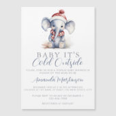 ベビーゾウのクリスマスシャワー外は冷たい マグネット招待状 (正面)