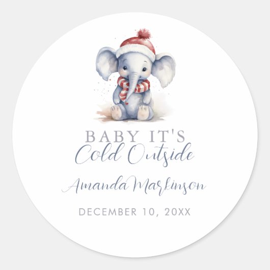 ベビーゾウのクリスマスシャワー外は冷たい ラウンドシール (正面)