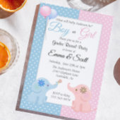 ベビーゾウのピンク青の性別の表示パーティー 招待状