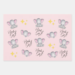 ベビーゾウのベビーガールシャワー ラッピングペーパーシート
