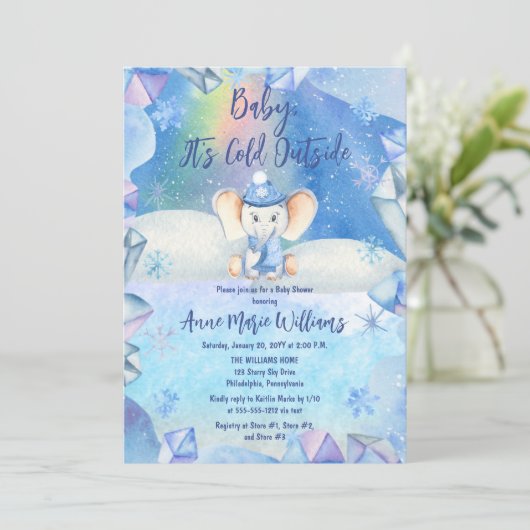 ベビーゾウの外で冷たいベビースシャワー 招待状 (スタンド正面)
