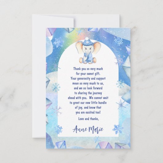 ベビーゾウの外は寒い冬の赤ちゃんシャワー サンキューカード (裏面)