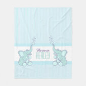 ベビーゾウの泡アクアブルーストライプカスタムの フリースブランケット (正面)